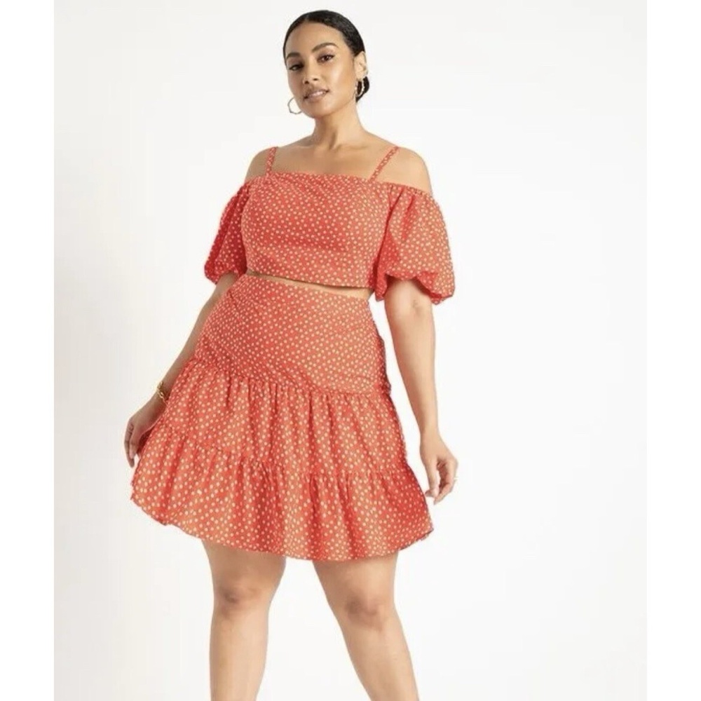 NWT ELOQUII Red Polka Dot Mini Skirt Tiered Ruffle Elastic Waist Size 26 Disney